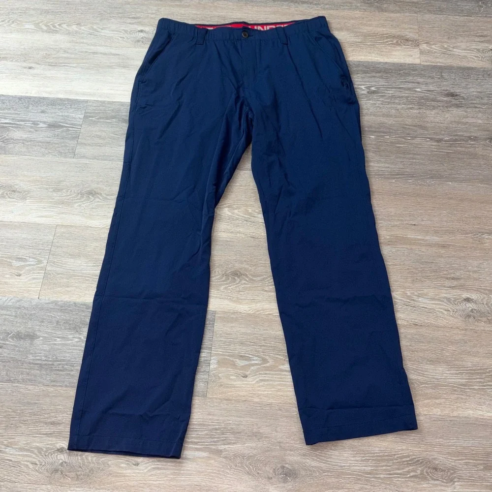 Under Armour Mens Golf Pants Navy Blue Loose Fit Performance Trousers 38x32